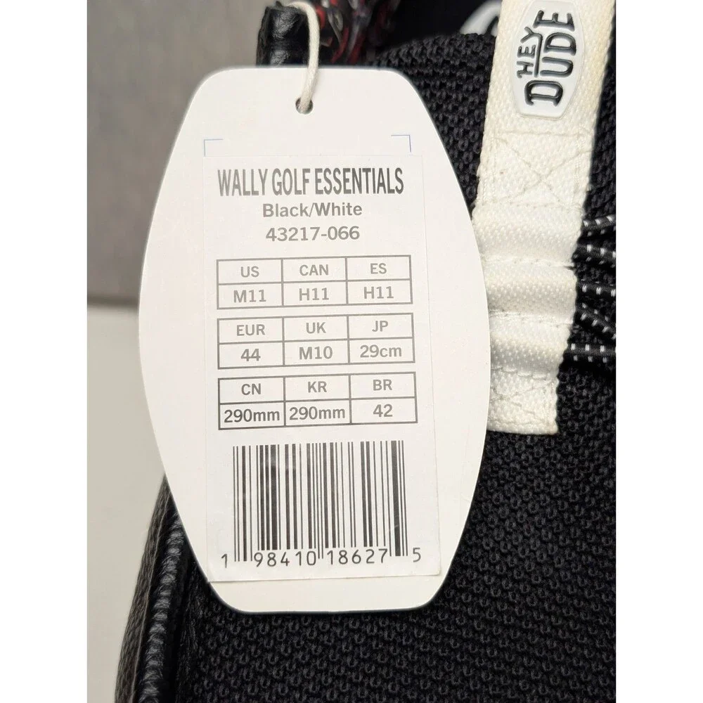 HEY DUDE Wally Golf Essentials Mens Size 11 Black White Slip On Shoes 43217-066